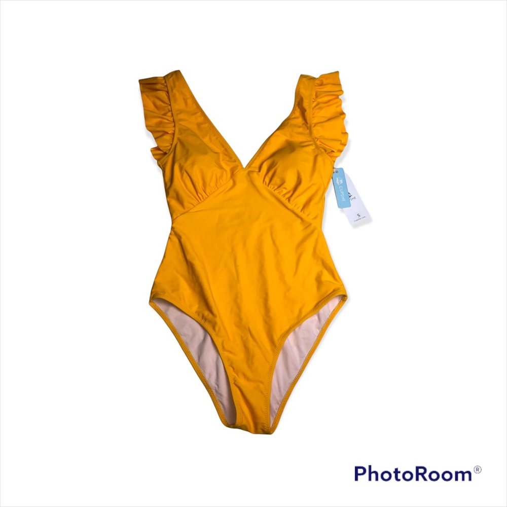 CUPSHE Yellow One Piece Swimsuit Ruffle Shoulder NEW Size Small